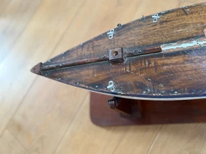 Vintage 30er Jahre Teich Yacht Rumpf Volkskunst hausgemachtes Mahagoni Deck Originallack - Bild 1 von 21