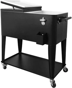 Portable 80QT Rolling Cooler Cart Ice Chest for Outdoor Patio Deck Party - Picture 1 of 24