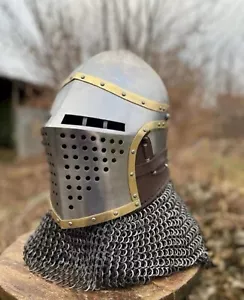 Medieval Combat Bascinet Chainmail Helmet Crusader Helmet Elite Armor Knight - Picture 1 of 6