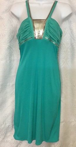 Abito Versace verde con design argento senza maniche taglia 6