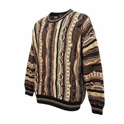 Vintage Cotton Traders Sweater Mens Medium Cosby Style 3D Chunky Knit Crewneck - Image 1 of 4