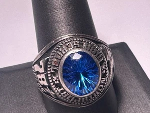 VINTAGE DRILLING 925 STERLING SILVER BLUE STONE 1978 NORTHPORT HS RING Sz 11 - Picture 1 of 7