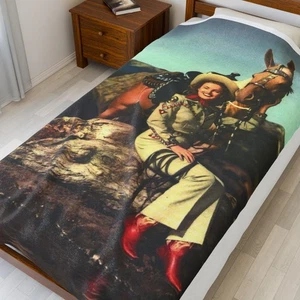 !950s Pendleton rodeo Cowgirl Plush Blanket Luxurious Western Art Rodeos - Picture 1 of 13