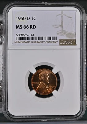 1950 D Lincoln Wheat Cent NGC MS-66 RD Toner! - Image 1 of 2