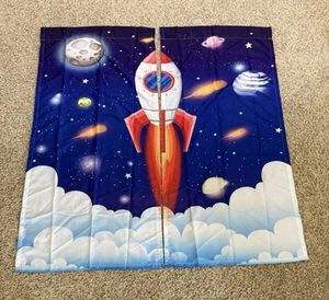 Rocket Curtains for Kids Room Outer Space 2 Panel - Picture 1 of 6