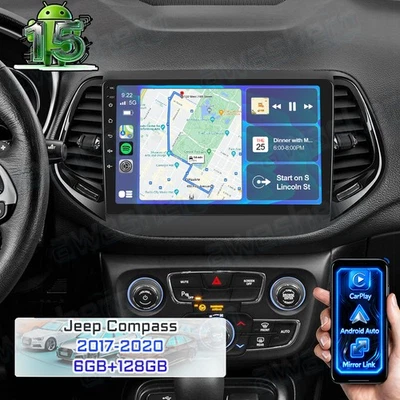 6+128GB Android 15 Autoradio CarPlay GPS NAVI RDS DSP Für Jeep Compass 2017-2020 - Bild 1 von 4