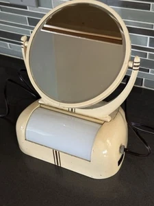 Vintage Lighted Table Top Vanity Mirror Art Deco Style Container W/Lid Base - Picture 1 of 20