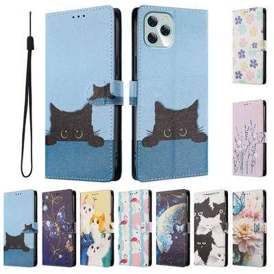 Cat Flower Leather Wallet Cover Case for Motorola G56 G86 G15 G05 G55 G84 G75 - Image 1 of 4