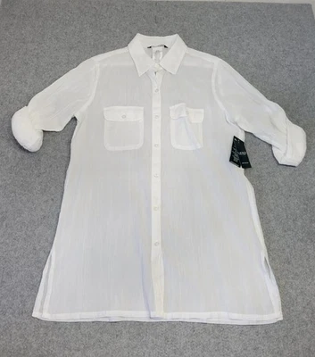 Lauren Ralph Lauren Swim Cover Up Shirt Womens Medium White Sheer Beach Organic - Image 1 of 4