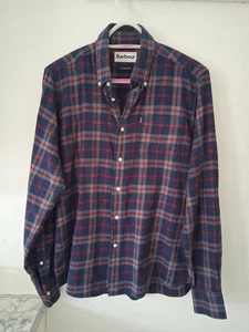 Barbour Mens Seth Navy Red Checked Long Sleeve Cotton Shirt Size M - Picture 1 of 8