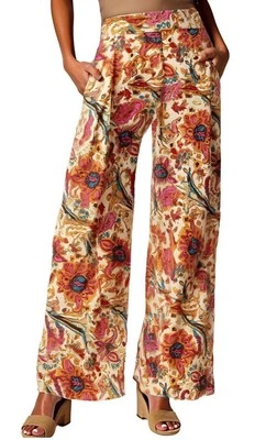 Jessica Simpson Winnie Printed Wide Leg Pants Apricot Paisley Print Size Medium - Image 1 of 4