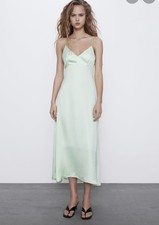 zara green slip dress