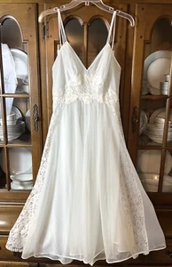 Camicia da notte vintage Vanity Fair in pizzo taglia 32 avorio/azzurro trasparente foderata in pizzo sposa - Foto 1 di 23