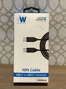 ๐ Just Wireless 10' USB C to USB C,Black,New โผ๏ธ - Picture 1 of 2