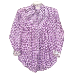 Lucas Du Tertre Violet White Geometric Print Flip Cuff Tunic Blouse Size M - Picture 1 of 11