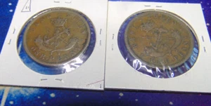 Canada, 1854 and 1857 Bank Tokens Antique Copper Coins - Picture 1 of 2