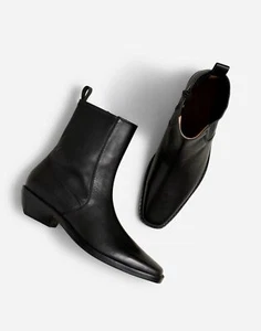 Madewell $188 The Idris Ankle Boot Black Size 7 NO279 Western Square Toe Pull On - Picture 1 of 13