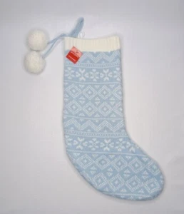 Target Wondershop 17" Christmas Stocking Light Blue Snowflake Pattern With Poms - Picture 1 of 13