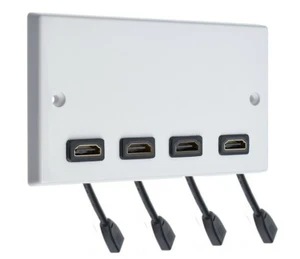 White 4 x HDMI FLYLEAD Audio Wall Face Plate Female to Female - Picture 1 of 4