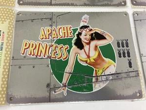 Apache Princess Classic War Plane Pinup Metallic Small Metal Steel Wall Sign - Picture 1 of 2