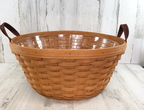 Longaberger  2012 Party Tub Basket & Protector Leather Handles WITH TAG Cover