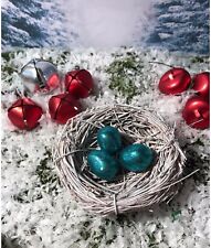 Icelandic Folklore White nest ornament w/teal eggs Christmas Ornament for tree