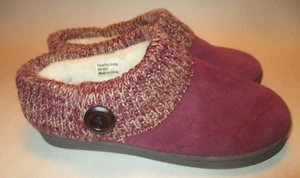 Clarks Sweater Clog Womens 7 Burgundy Suede Faux Fur Lined Cozy Slippers Mules - Picture 1 of 8