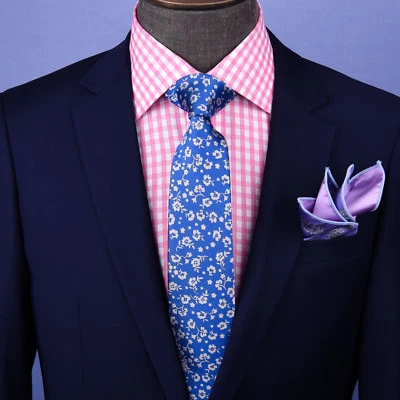 Corbata Azul y Blanco Floral Novedad 3" Negocios Formal Elegancia Inteligente Ego Hombre Foto 1 de 4