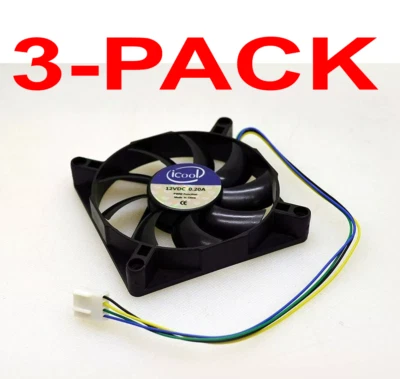 ICOOL 12V Computer Fan 80x80x15 MM 4-Wire 4-Pin PWM Quiet (3-Pack)