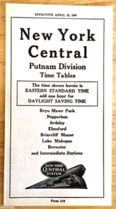 NEW YORK CENTRAL PUTNAM DIVISION FORM 114 PASSENGER TIMETABLE APRIL 25, 1949 - Picture 1 of 4