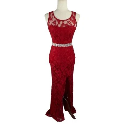 JODI KRISTOPHER LACE OPEN BACK SLEEVELESS FORMAL DRESS IN RED JUNIORS SIZE 1 - Image 1 of 4