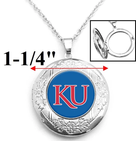 KU Kansas Jayhawks Womens Sterling Silver Link Chain Necklace, Locket D16 Cover