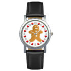 Xmas Gingerbread Man Cookie Men Lady Genuine Leather Quartz Wrist Watch SA1940