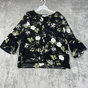 Top Fever Mujer Texturizado Negro Floral Mangas Campana L Cuello en V - Imagen 1 de 4