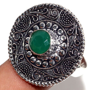 925 Silver Plated-Green Onyx Ethnic Ring Jewelry US Size-9.5 MJ