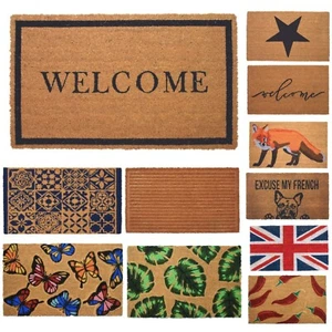 DOOR MAT PVC NON SLIP BACKED COIR DOORMATS OUTDOOR INDOOR WELCOME MATS - Picture 1 of 60