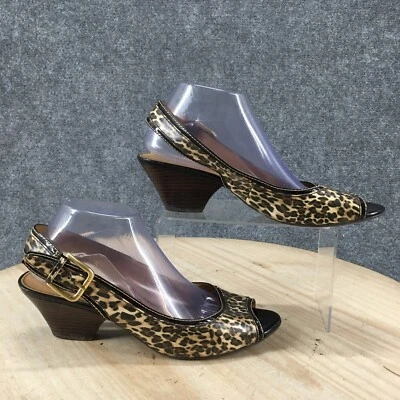 Franco Sarto Sandals Womens 9.5 M Animal Print Peep Toe Buckle Slingback Brown - Image 1 of 4
