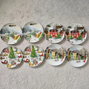 Pottery Barn Winter Village SET OF 8 Holiday Plates Christmas XMas 9.25" - Picture 1 of 6