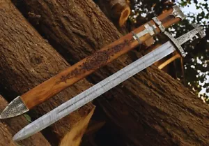 Handmade Damascus Steel Viking Sword, Custom Norsemen Viking Sword For Cosplay - Picture 1 of 5