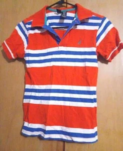 Nautica red white & blue striped boys collared shirt short sleeved size M 10/12 - Picture 1 of 4