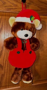 Santa's Best Teddy Bear Christmas Stocking Hanging Pouch Plush 21" overalls VTG - Picture 1 of 8