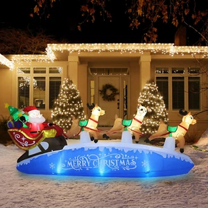10 FT Santa Sleigh with Reindeer Christmas Inflatables Outdoor Decorations, Chri - Picture 1 of 7