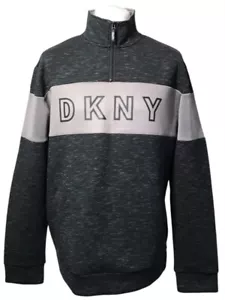 New with Tags DKNY Men's Quarter Zip Sweatshirt Black/Grey Color Large - Picture 1 of 4