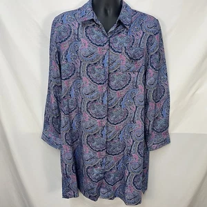 LAUREN RALPH LAUREN LRL BAUMWOLLE VISKOSE ROSA BLAU PAISLEY L/S KNOPF LONG TUNIKA L - Bild 1 von 8