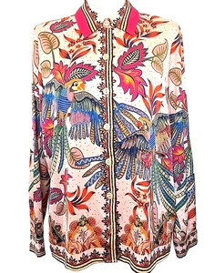 Rachel Zoe Pink Multicolor bird Print Button Up Blouse Top Shirt Size Medium - Picture 1 of 5