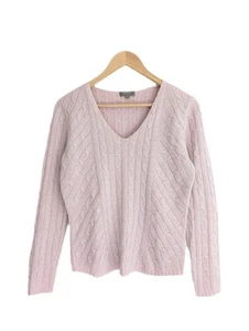 N Peal Pink Cable Knit 100% Cashmere Jumper SIZE MEDIUM V Neck Glitter - Picture 1 of 6