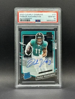 Donruss Clearly Parker Washington 2023 PSA 10 novato autógrafo automático 77 Jaguars Foto 1 de 2