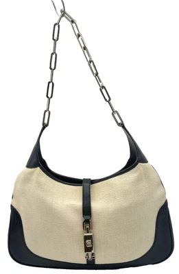 Auth Gucci Jackie CanvasLeather Beige Black 001-4015 Chain Shoulder Bag NS101474 - Image 1 of 4