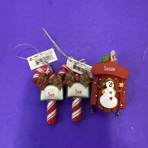 Ganz Personalized "sue/Susan" Red Sled, 2 Candy Cane Ornaments - Picture 1 of 4
