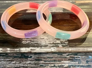 2 Lovely Luminous Encased Lucite Bangle Bracelets - Picture 1 of 5